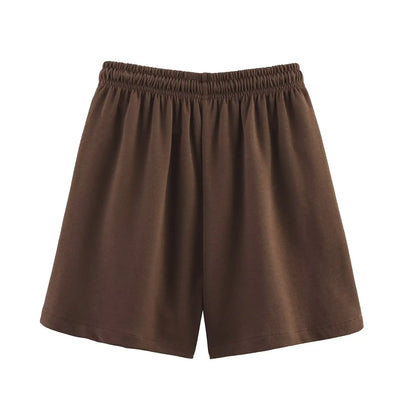 Women Summer Fashion 2 Pieces Short Sets Solid Loose T-Shirt and High Elastic Waist  Shorts Sportswear Female Chic Lady