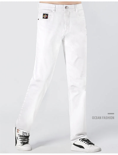 2024 New Summer White Jeans for Men Bruce&Shark  Designer Luxury Men's Jeans Loose Fit Stretch Cotton Casual Fashion Big Size 42