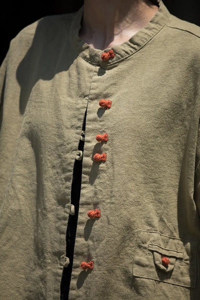 Cotton Linen Women's Literary Vintage Ramie Tops Shirt Women's Patchwork Colour Plate Button Lapel Cardigan Jacket Chinese Style