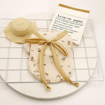 New Pet Clothes Summer Cotton New Cat Clothes Cat Waffle Floral Bow Vest Fashion Flying Sleeves Puppy Clothes Girl