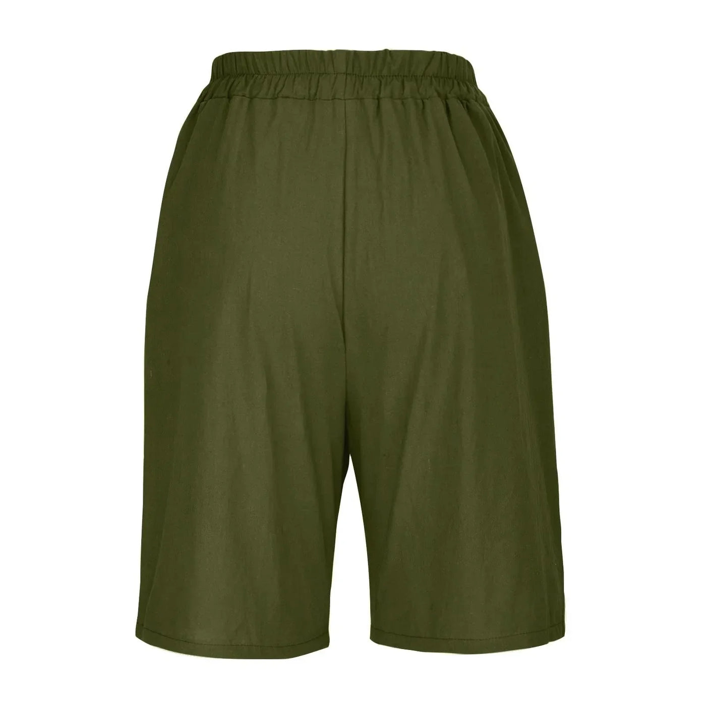 Women's Fashion Solid Color Cotton Linen Shorts - Loose Elastic Waist Capris with Pocket and Button Up Design