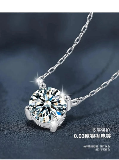 1CT  Moissanite Necklace for Women Color Sparkling Classic Lab Diamond Pendant Sterling Silver 925 GRA