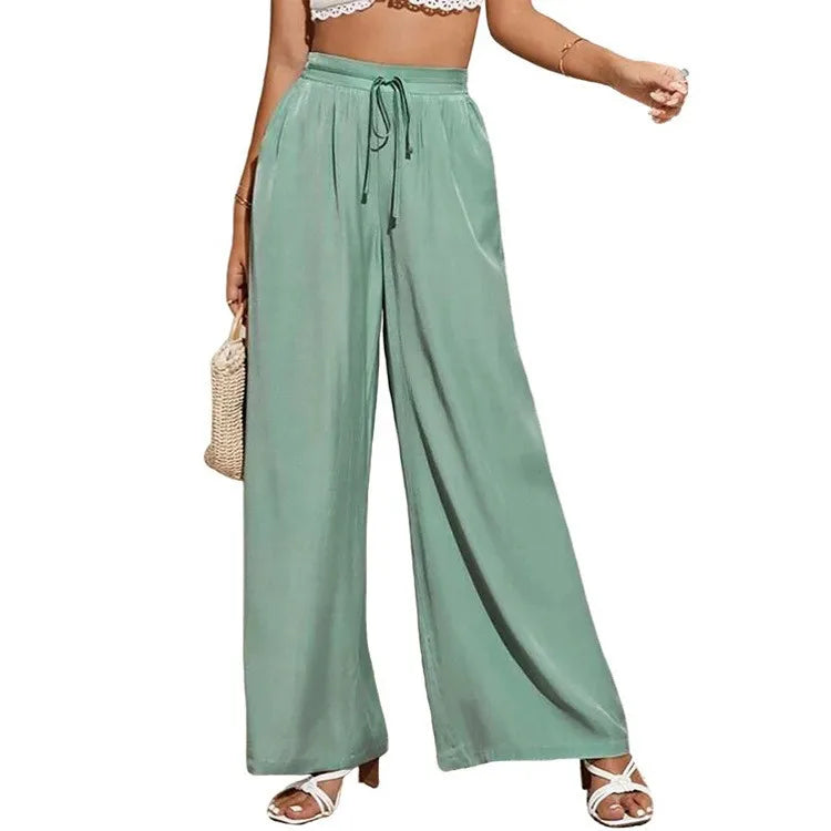 Women's Wide Leg Pants High Waist Casual trousers Solid Color Elastic Waist Tie Belt Loose Sweatpants gym pantalones de mujer