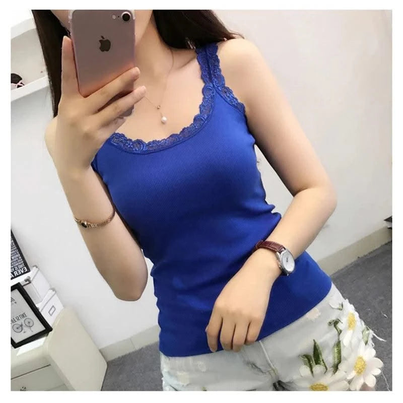Women Tank Top With Lace Top Red Inside Wear Lace Camisoles