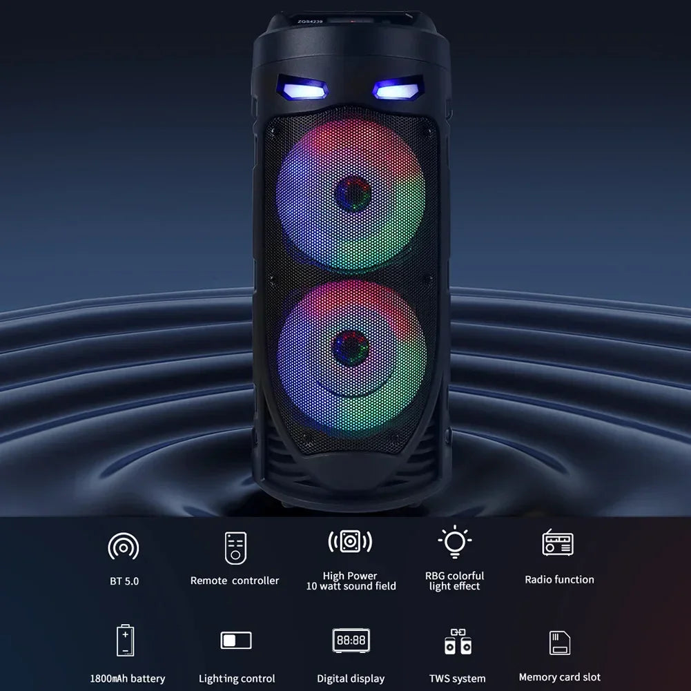 Bluetooth Wireless Speaker Stereo Speaker Support USB/TF/AUX/FM/BT/MIC Loud Boombox Speaker with Bass Lights for Outdoor Party
