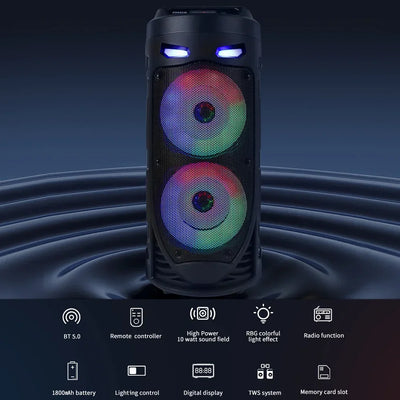 Bluetooth Wireless Speaker Stereo Speaker Support USB/TF/AUX/FM/BT/MIC Loud Boombox Speaker with Bass Lights for Outdoor Party