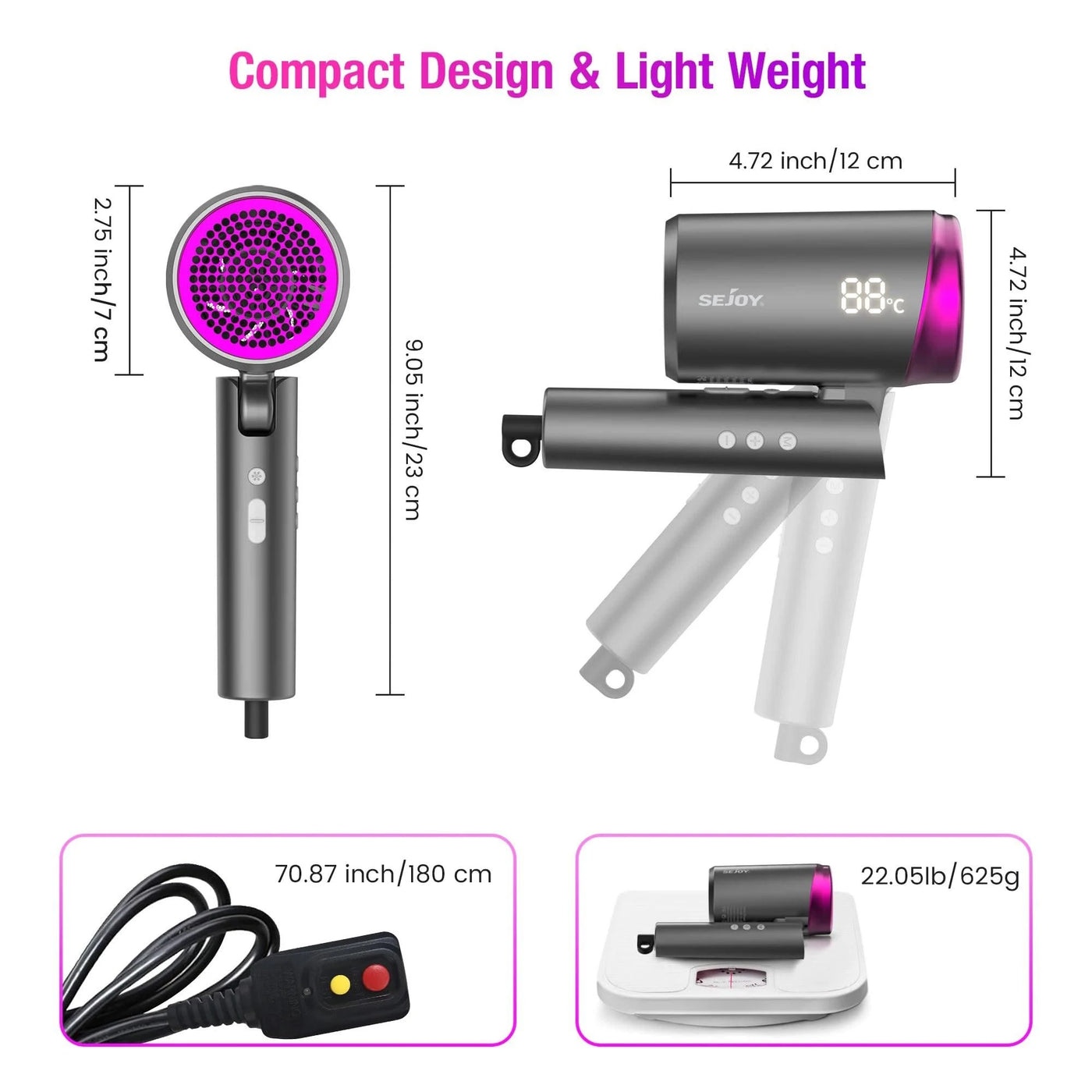 Sejoy Hair Dryer 110v 1800W, High-Speed Electric Turbine Airflow, Low Noise, Constant Temperature And Quick Drying for Home