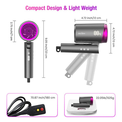 Sejoy Hair Dryer 110v 1800W, High-Speed Electric Turbine Airflow, Low Noise, Constant Temperature And Quick Drying for Home