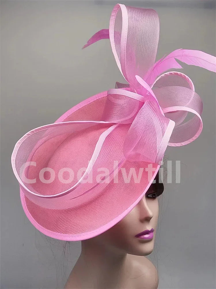 Royal Ascot Red Hair Fascinator Veils Hat Women Church Wedding Fascinaors Hat Headband Feather Derby Headpiece Ladies Chapeau