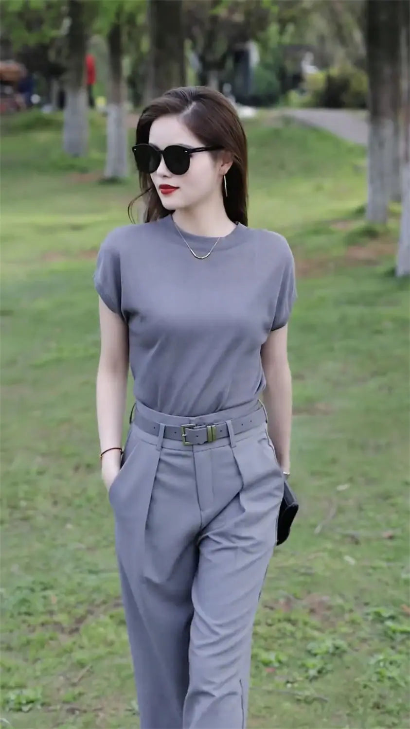 Trousers Woman Wear To Work Summer 2024 Office Professional Wide Leg Top and Pant Sets for Women 2 Pieces Tailor Casual Elegant
