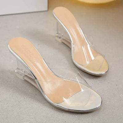 Shoes for Women Summer New Fashion Slip-on Women High Heels Crystal Wedge Shoes Female Peep Toe Casual Sandals Woman Slippers