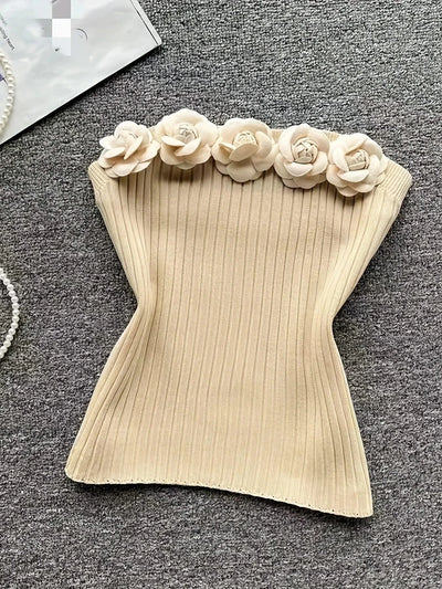 Pink Solid Sexy Off Shoulder Knitted Tube Top for Women