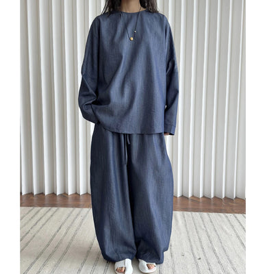 2025 Women Spring Two Pieces Suits Long Sleeve Cotton Blouses With Long Pants Wide Leg Two Pieces Sets Boho Suits Ladies Outfits