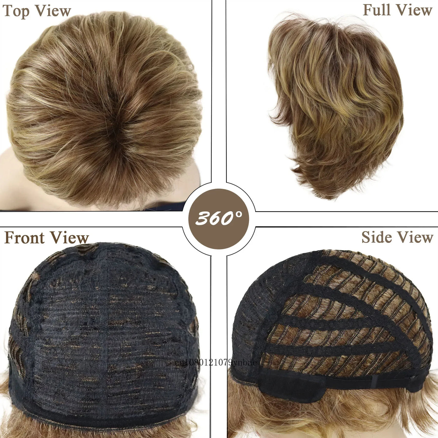 Womens Synthetic Hair Short Curly Brown Wigs Natural Looking Mommy Wig with Bangs Daily Costume Party Use High Temperature Fiber