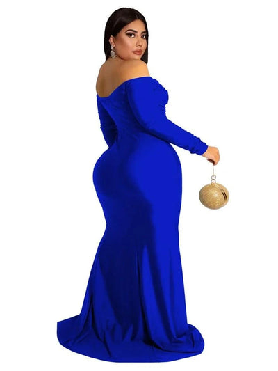 Wmstar Plus Size Party Dresses for Women Off Shoulder V Neck Slip Hem Elegant Full Length Maxi Dress Wholesale Dropshipping 2022