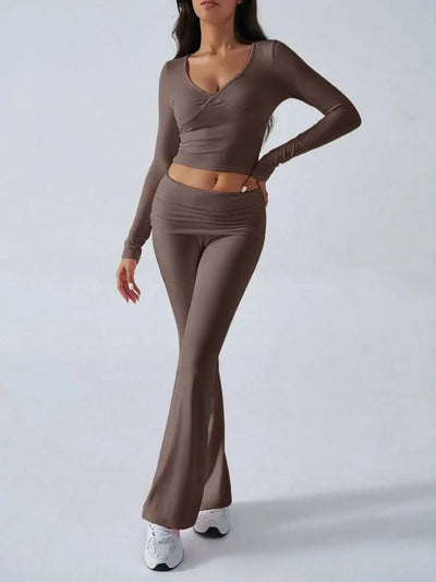 Women's Sexy Suits 2025 Autumn Winter Latest Casual Solid Color Yoga Suit Slim Fit Sports Knit Long Sleeved Pants Two-Piece Set