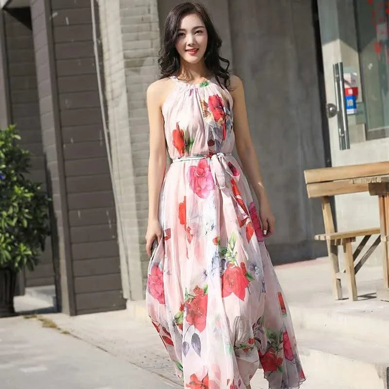 2023 New Floral Summer Sleevelss Suspender Maxi Dress for Women Sexy Backless Beach Purple Boho Robe Femme Sundress Dress Photo