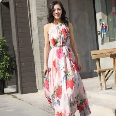 2023 New Floral Summer Sleevelss Suspender Maxi Dress for Women Sexy Backless Beach Purple Boho Robe Femme Sundress Dress Photo