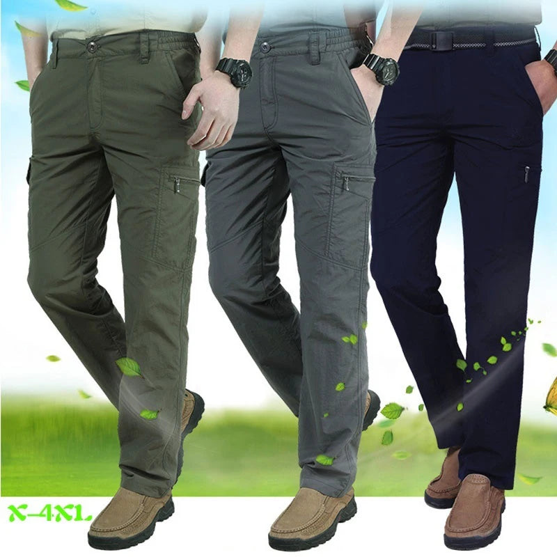 2025 Summer Men's Casual Cargo Trousers Outdoor Sports Pants Multi Pockets Tactical Pant Waterproof Camping Fishing Men Clothing