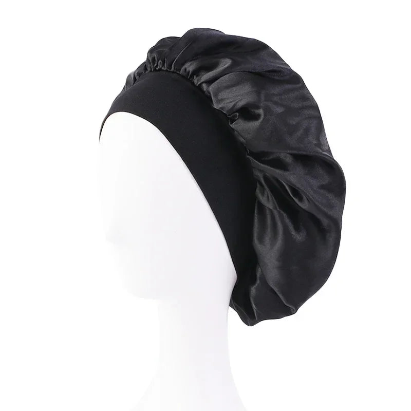 Satin Wide Brim Nightcap Shower Caps Silk Bonnet Elastic Soft Band Styling Cap Soft Silk Sleep Cap Bathroom Products