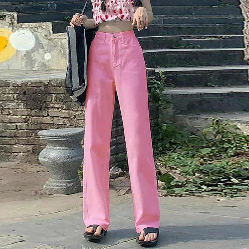 Loose Straight Cylinder Women Jeans High Waist Slimming Long Pants Trendy Cotton Fabric Comfortable Casual Style