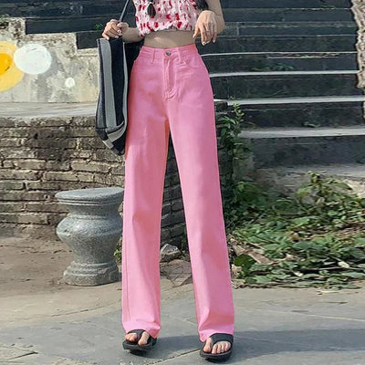 Loose Straight Cylinder Women Jeans High Waist Slimming Long Pants Trendy Cotton Fabric Comfortable Casual Style