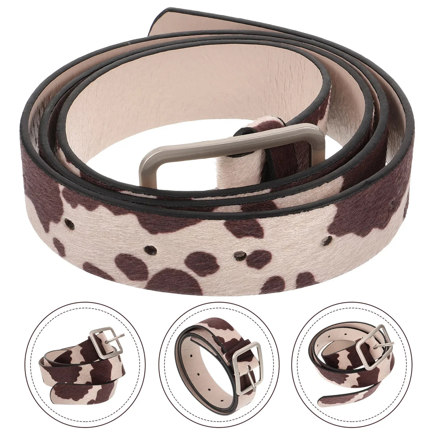 Jeans Simulated Horsehair Belt Woman Women's Pu for Ladies Western Belts with Animal Print
