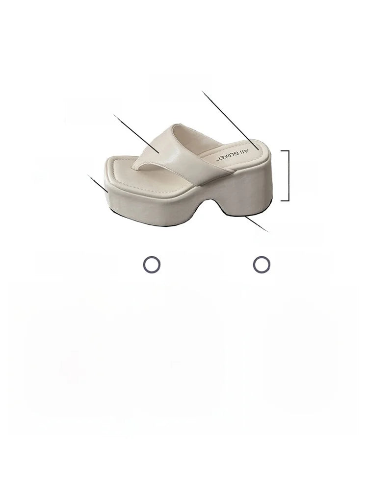 Women's Summer Outdoor Platform Sandals Flip Flops High Heel Thi Bot Clog oes Heightening Slippers Korean Sle PU Mat...