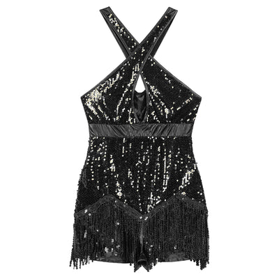Women's Sequin Dance Dress Latin American Dance Costume Body Sleeveless Classical Samba Rumba Dresses Jazz Ballerina Dancewear