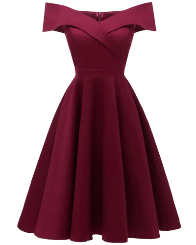 2024 New Vintage Women Summer Dresses Off Shoulder V-Neck Retro 50s 60s Elegant Dress Sexy Rockabilly Party Dress Midi Vestidos