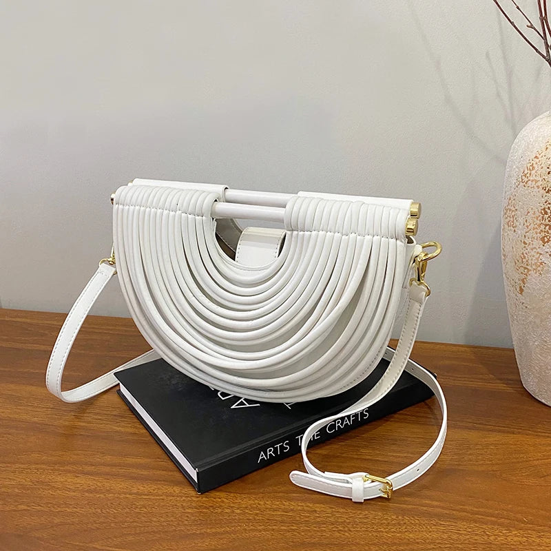 Handbags for Women 2025 New Gold Luxury Designer Brand Handwoven Noodle Bags Rope Knotted Pulled Half Moon Silver Evening Clutch