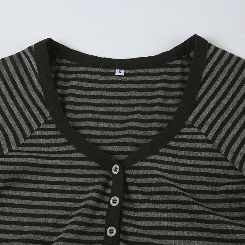 Korean Style Stripe Patchwork Women T-Shirts Short Sleeves Slim Fit Simple Causal Office Lady Clothing