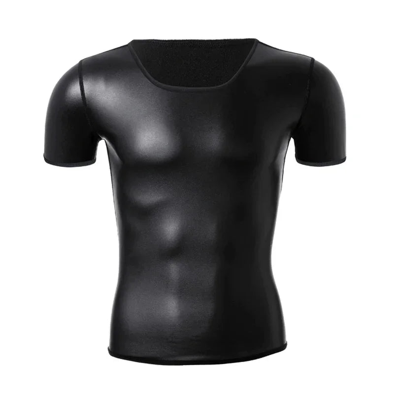 Men Long Sleeve Leather Shirt Tops Slim Underwear Body Shapers Waist Trainer Corsets Tummy Shapewear Leather Shirts Stand Collar