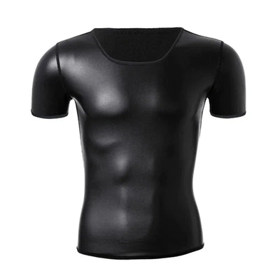 Men Long Sleeve Leather Shirt Tops Slim Underwear Body Shapers Waist Trainer Corsets Tummy Shapewear Leather Shirts Stand Collar