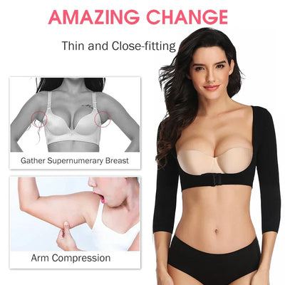 Upper Arm Shaper Post Surgical Slimmer Compression Sleeves Posture Corrector Tops Shapewear for Women 3/4 Sleeve Crop Top Nude