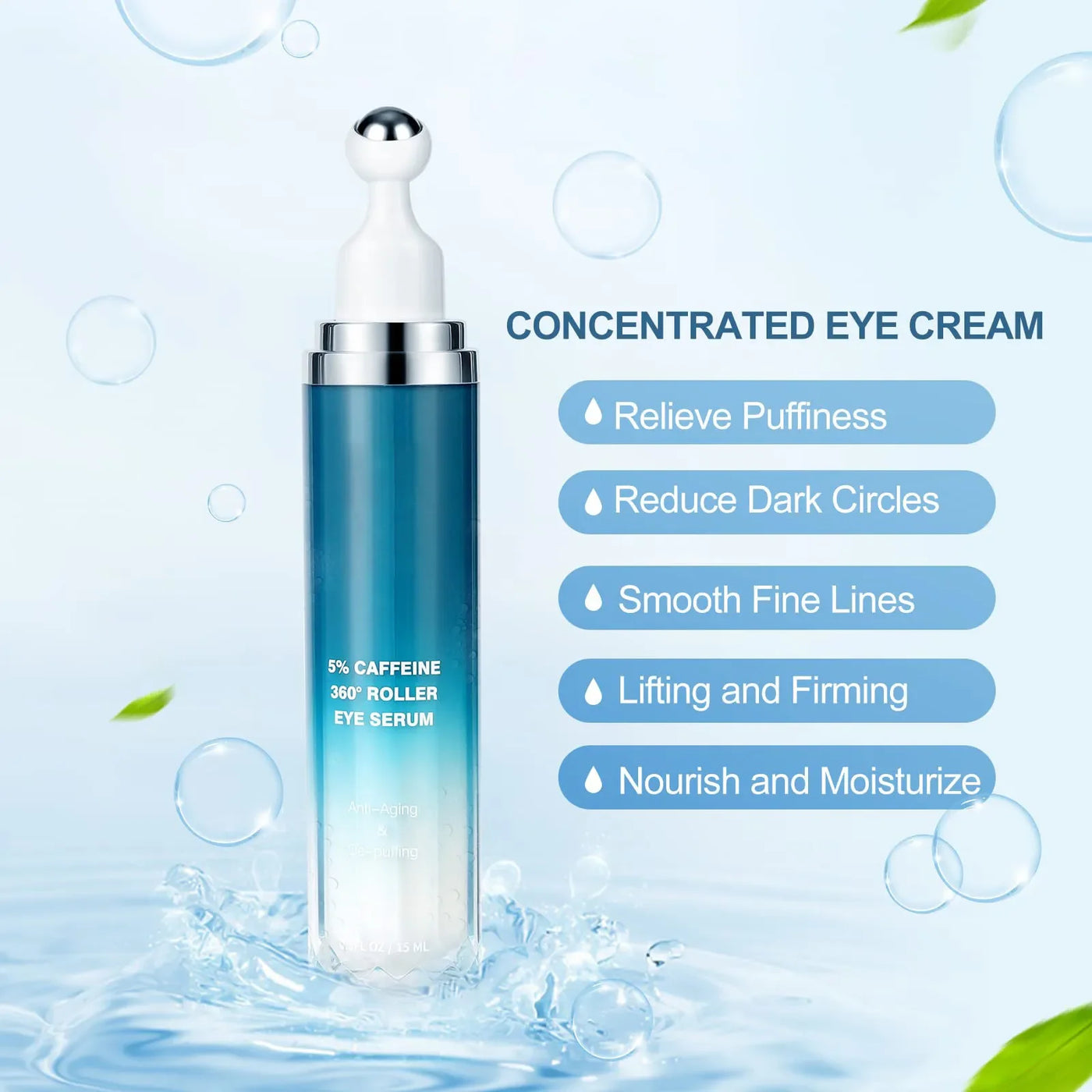 Falten Augen 5% Koffein Augen Creme Eye Roller Ball Creme FüR Augenringe Verblasst Feine Linien Entfernen Augen Taschen 15ml