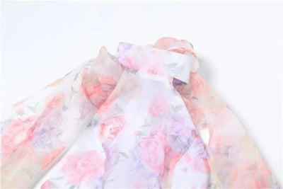 Elegant Floral Short Dress Summer Holiday Outfits Women Layered Party Dresses Sexy Halter Bow Lace-up Ruffled Hem Puffy Dress