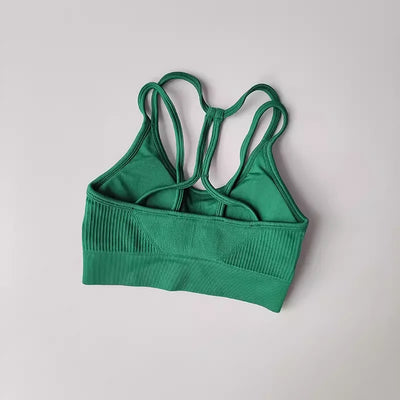 Women Breathable Sports Bra Shockproof Fitness Tops Gym Crop Top Brassiere Push Up Sport Bras Gym Workout Top Seamless Yoga Bra