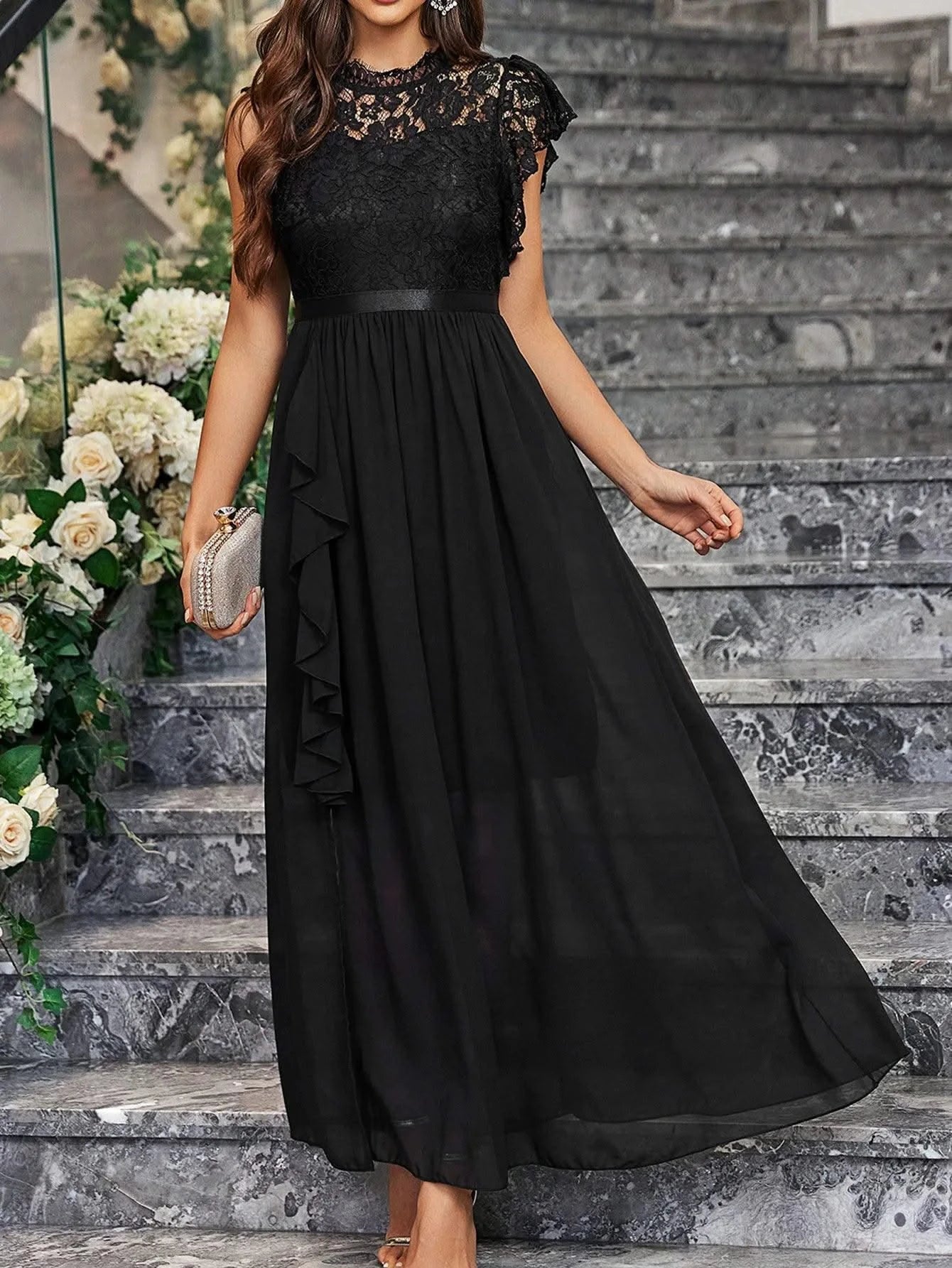 Summer Wedding Guest Dresses For Women Sleeveless Lace Tiered Tulle Classic O-Neck Prom Dress Banquet Party Dress For Any Season