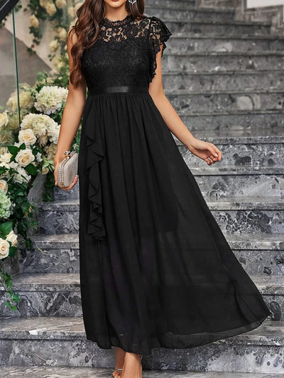 Summer Wedding Guest Dresses For Women Sleeveless Lace Tiered Tulle Classic O-Neck Prom Dress Banquet Party Dress For Any Season