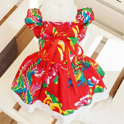Pet Dog Clothes for Small Dogs Summer Dog Dress Fashion Print Puppy Princess Skirt Cute Flying Sleeve Cat Dress Pet Dog Costumes