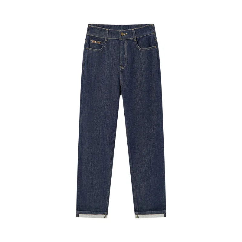Semir 2023 Women Jeans Autumn New Rolled-edge Straight-leg Pants Slimming Trousers for Women