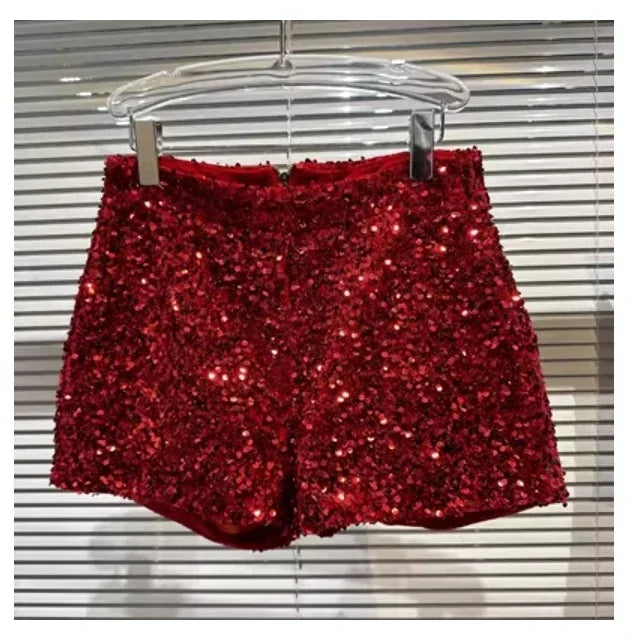 2025 New Summer Spring New Full Sequined Shiny Casual Shorts Heavy Zipper Nightclub Socialite Short Shorts Hot Pants for Women - Elanique