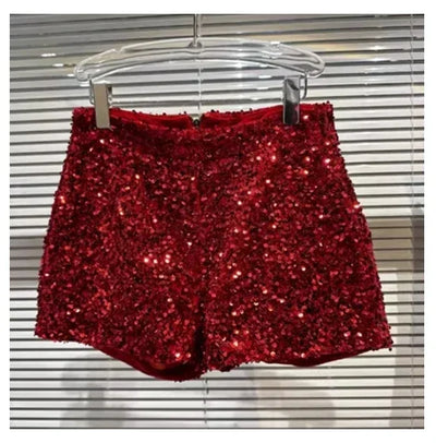 2025 New Summer Spring New Full Sequined Shiny Casual Shorts Heavy Zipper Nightclub Socialite Short Shorts Hot Pants for Women - Elanique