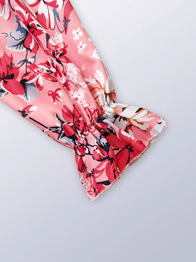 Spring Summer Flower Print Standing Neck Long sleeved Dresses for Women Ruffle Edge A-line Dress