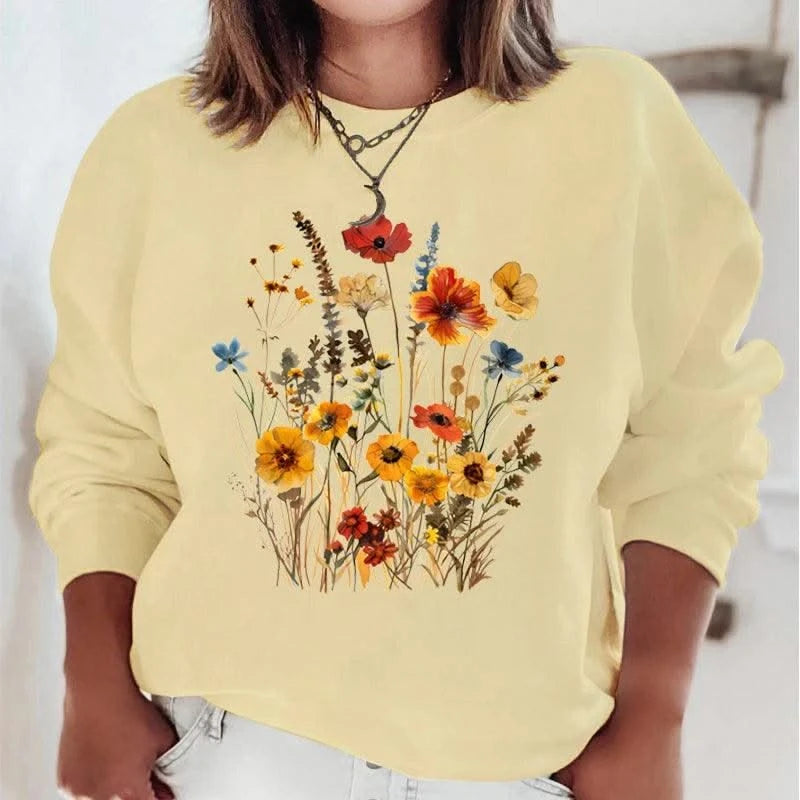 Women's Sweatshirts Wildflowers Boho Vintage Flower Design Hooded
