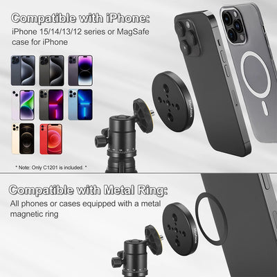 Magnetic Phone Holder for Magsafe to 1/4 3/8'' Screw Arri Hole Tripod Mount Adapter for iPhone 14 13 12 Serie with Magnetic Ring