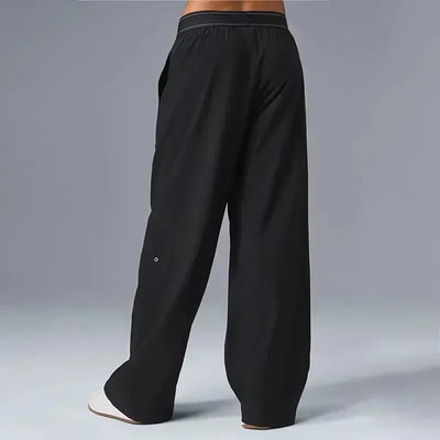 High-waisted wide-legged trousers women summer yoga trousers drape loose straight trousers thin elastic casual versatile