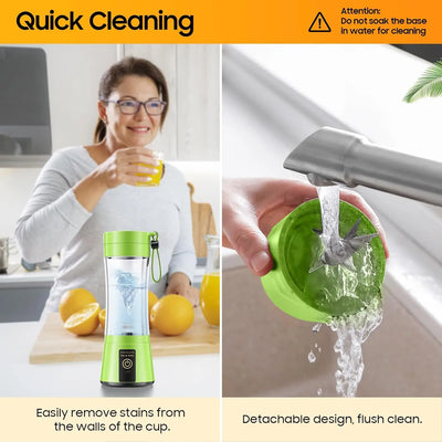 New Mini Portable Blender Bottle USB 6 Blades Fruit Fresh Juicer Smoothies Mixer Machine Crusher Food Processor for Kitchen