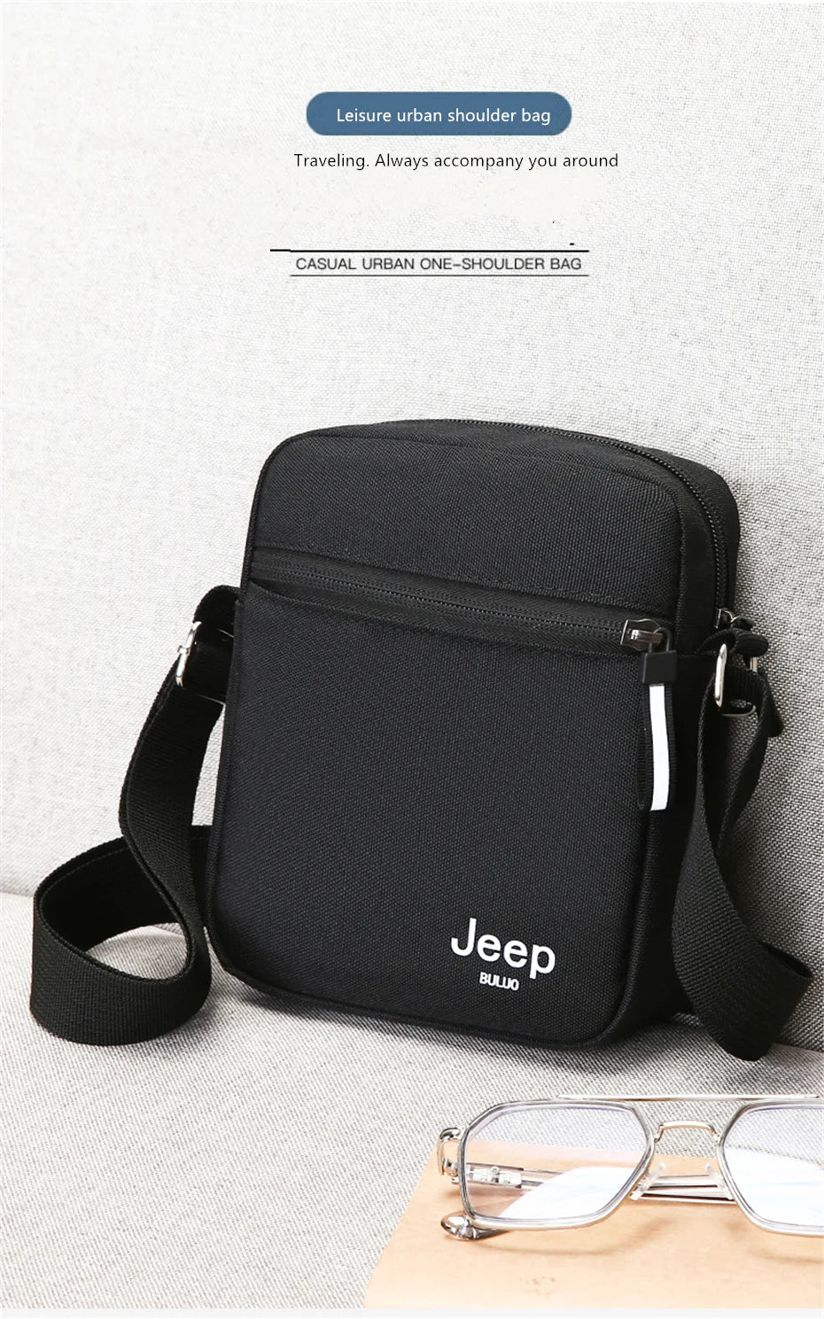 JEEP BULUO Men's Bags Crossbody Bag Messenger Waterproof Purse Nylon Zipper Shoulder Bag For Male Versatile Style